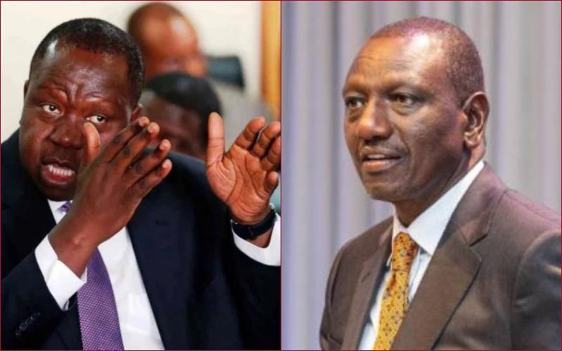 File photos of former Interior CS Fred Matiang'i (l) and President William Ruto.